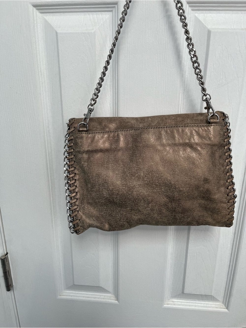 Michael Kors Distressed Leather Chain Trim Shoulder Clutch HandBag - Picture 8 of 17